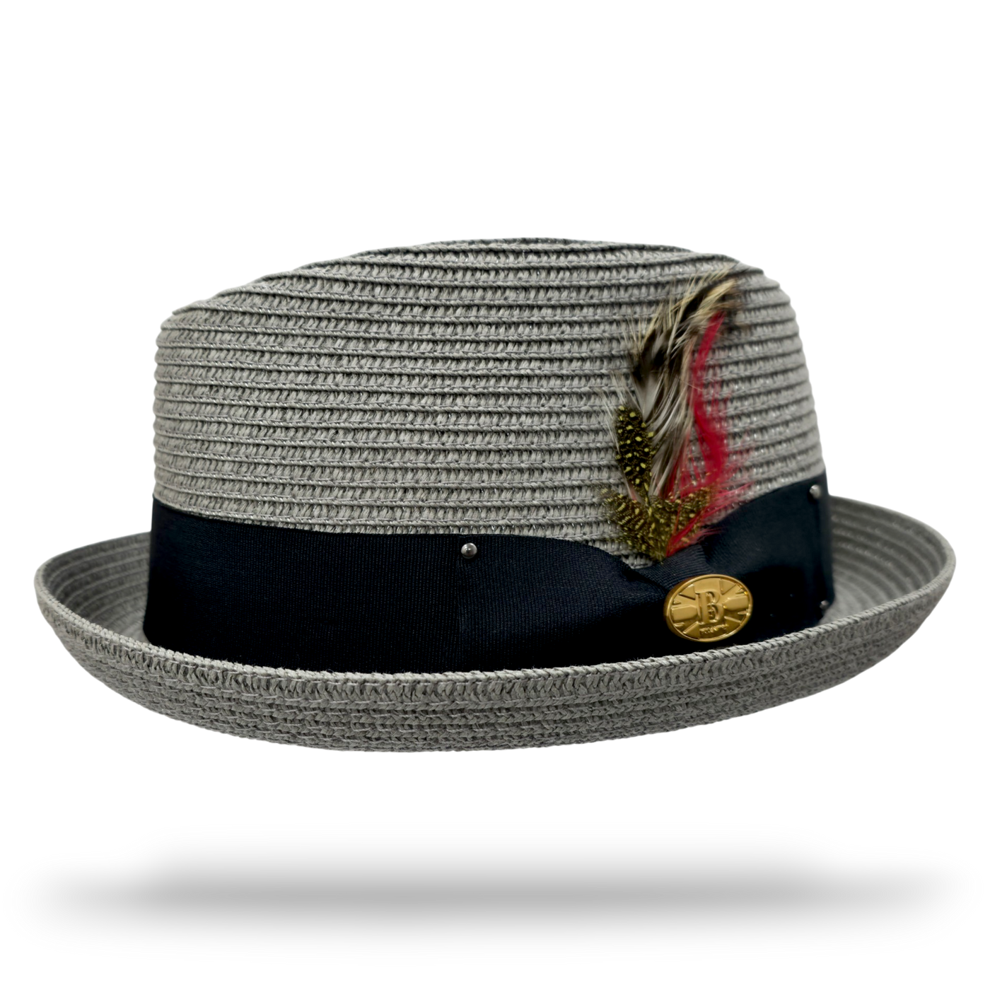 Diamond Crown paper straw Pork Pie Hat - Grey