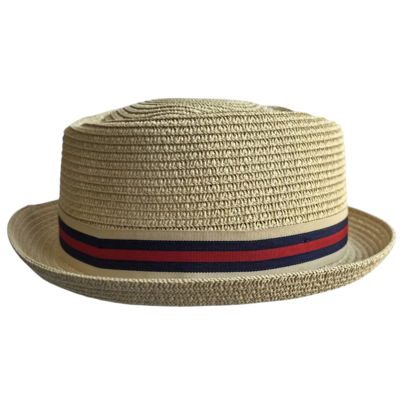 Bullantic Summer Paper Straw Diamond Crown Pork Pie Hat with Stripe Band
