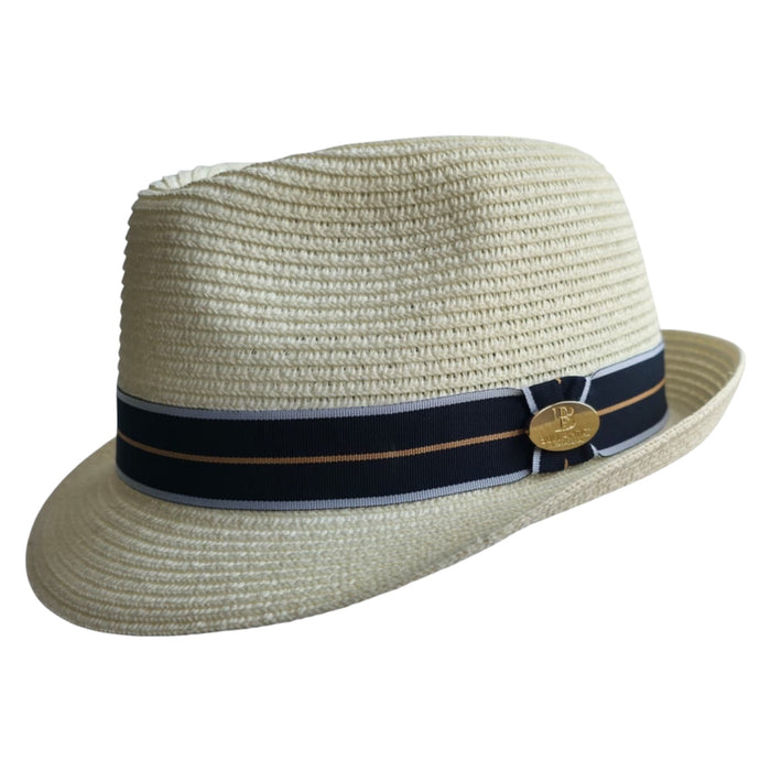 Summer Paper Straw Trilby Hat with Striped Band