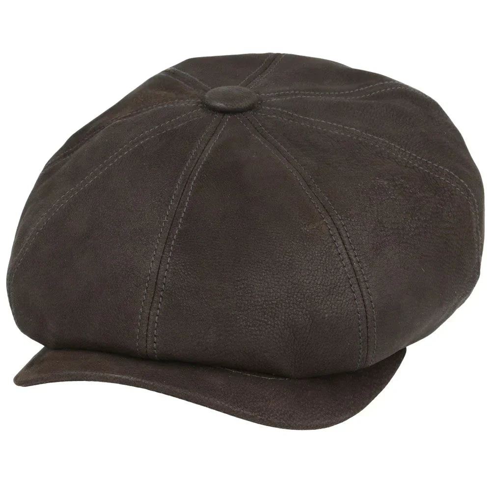 Premium Sheepskin Leather Gladwin Bond Hatters London Leather Newsboy Cap