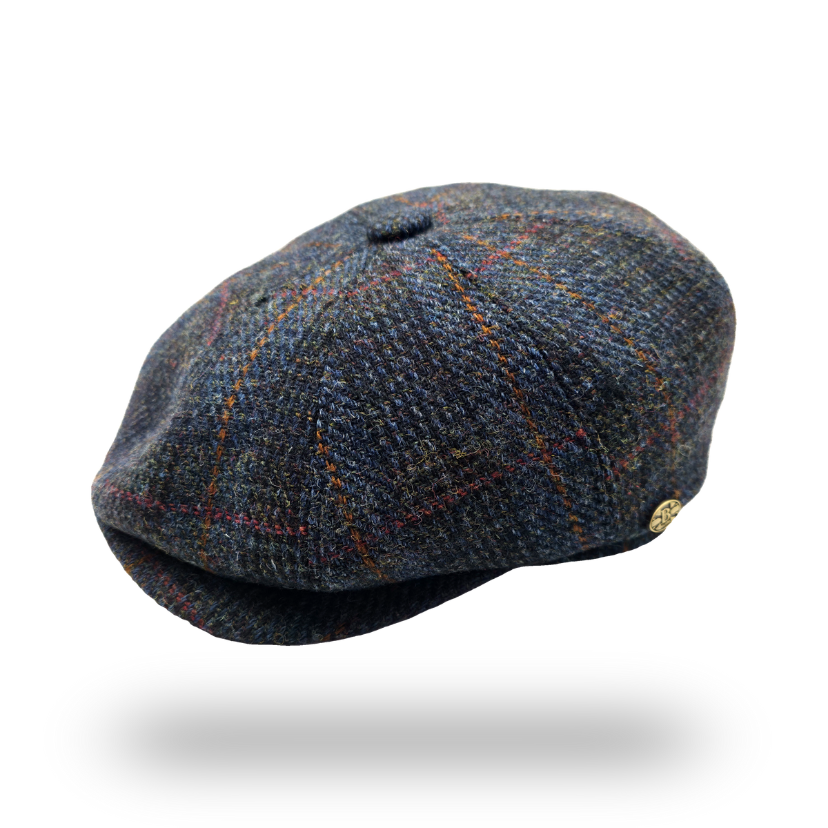 Eriskay Blue Overcheck Harris Tweed Newsboy Cap, side view