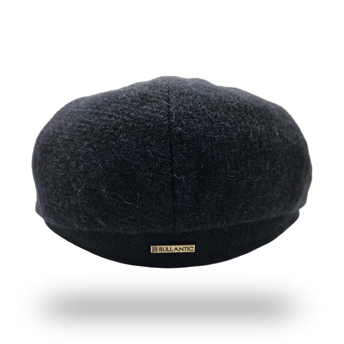 Midnight Navy Harris Tweed Flat Cap, back view with Bullantic bar badge