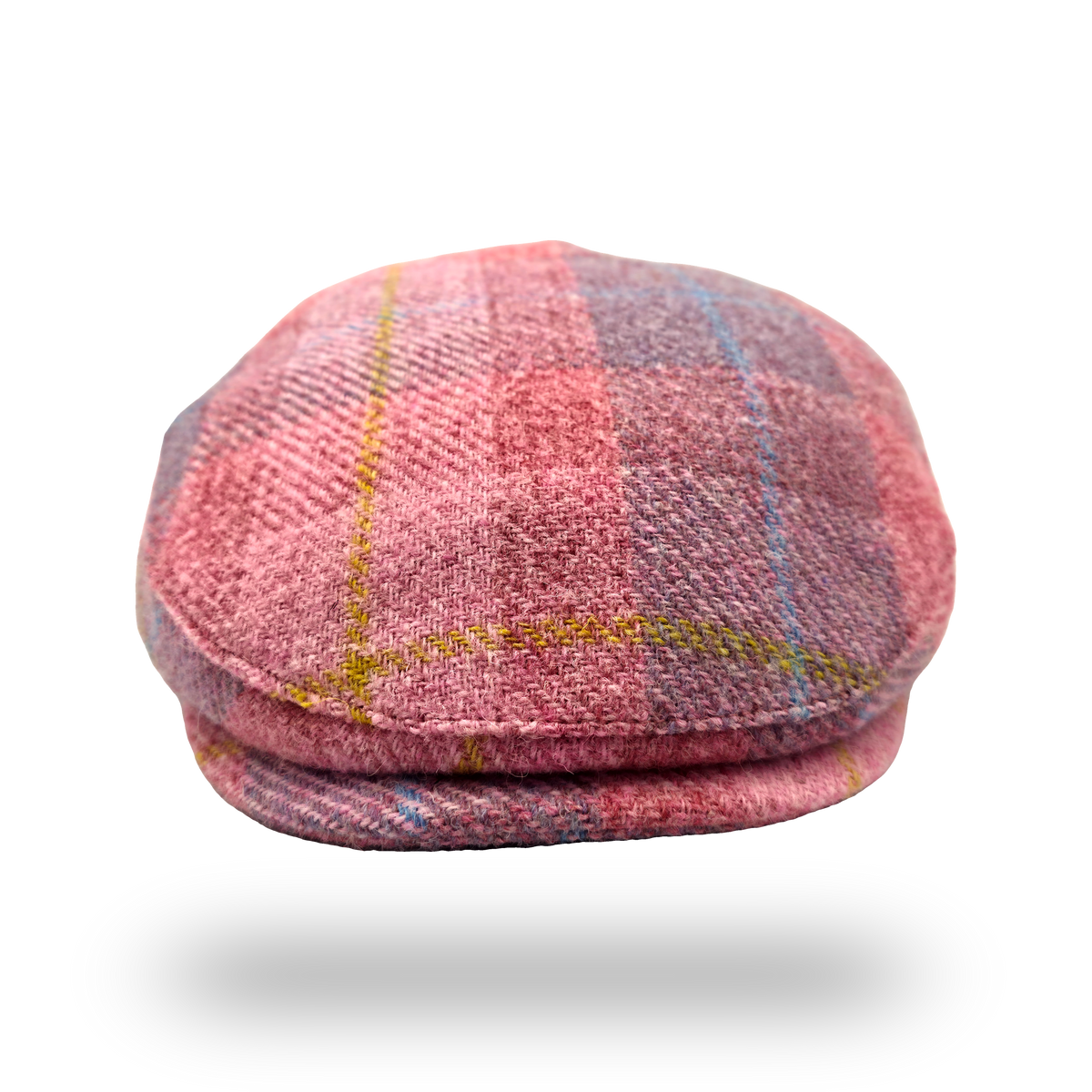 Machair Pink Tartan Harris Tweed Flat Cap, front view