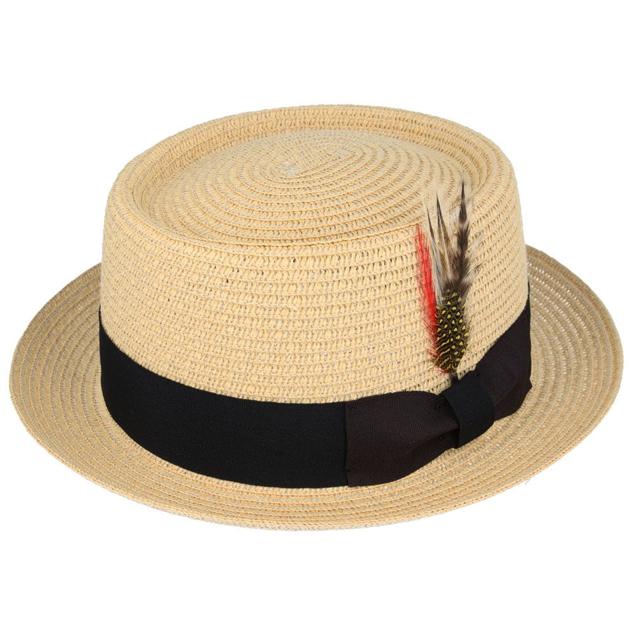 Paper Straw Pork Pie Hat - Beige